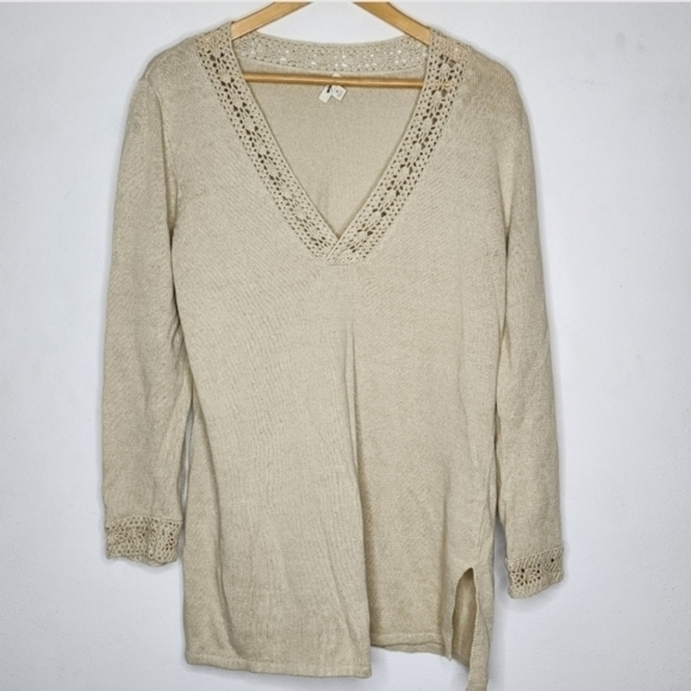 J. Jill Medium M Linen Blend Women's V-Neck Knit Long Sleeve‎ Pullover Sweater